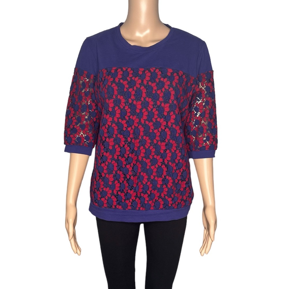 A-win collection red blue 3/4 sleeve lace top size T4
